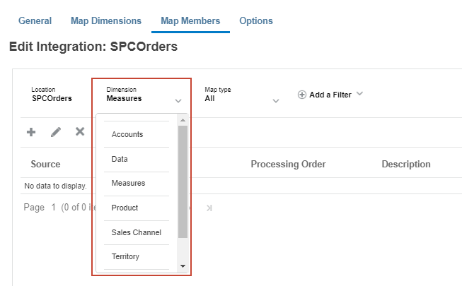 List of dimensions that need to be mapped